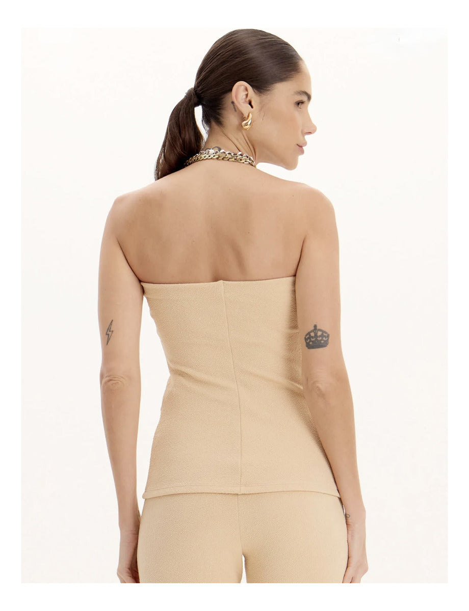Lança Perfume Blusa Alongada Sem Alças Com Detalhe Frontal