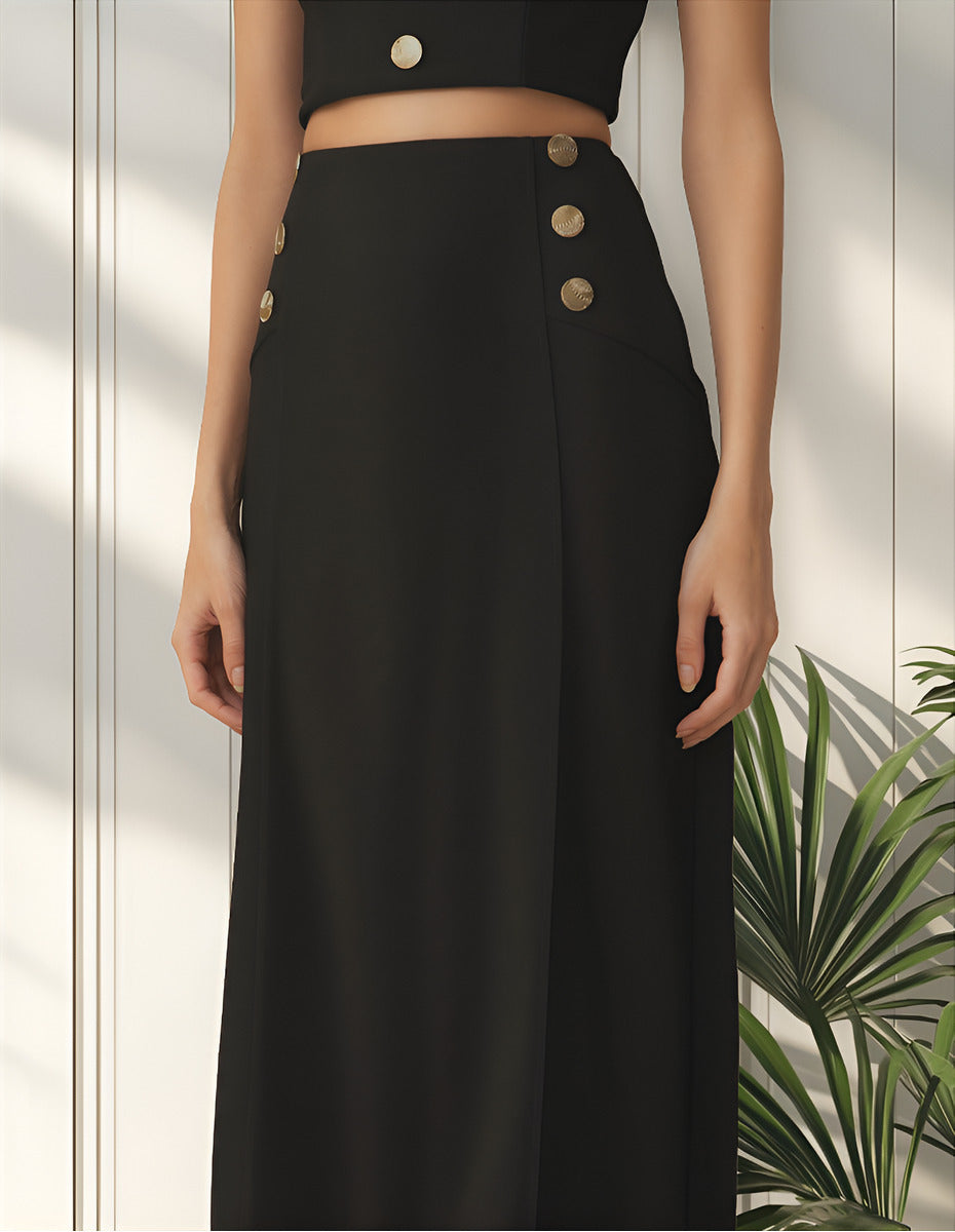 Morena Rosa Saia Midi Com Botão Dourado