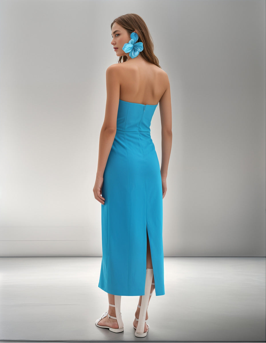 Lança Perfume Vestido Tomara Que Caia Turquesa Midi