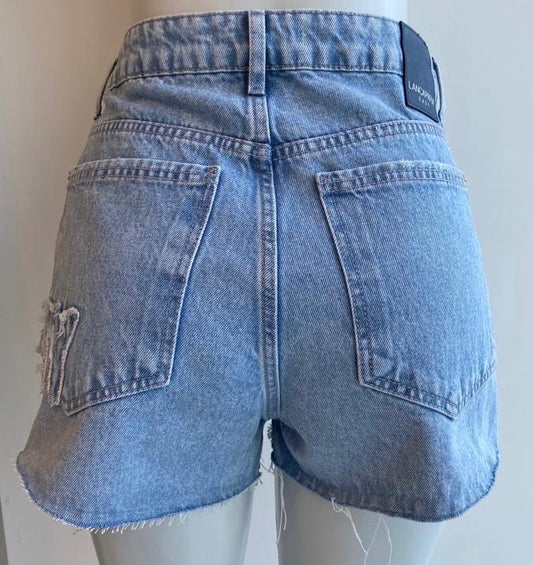Short Lança Perfume Jeans Bordado Nas Laterais