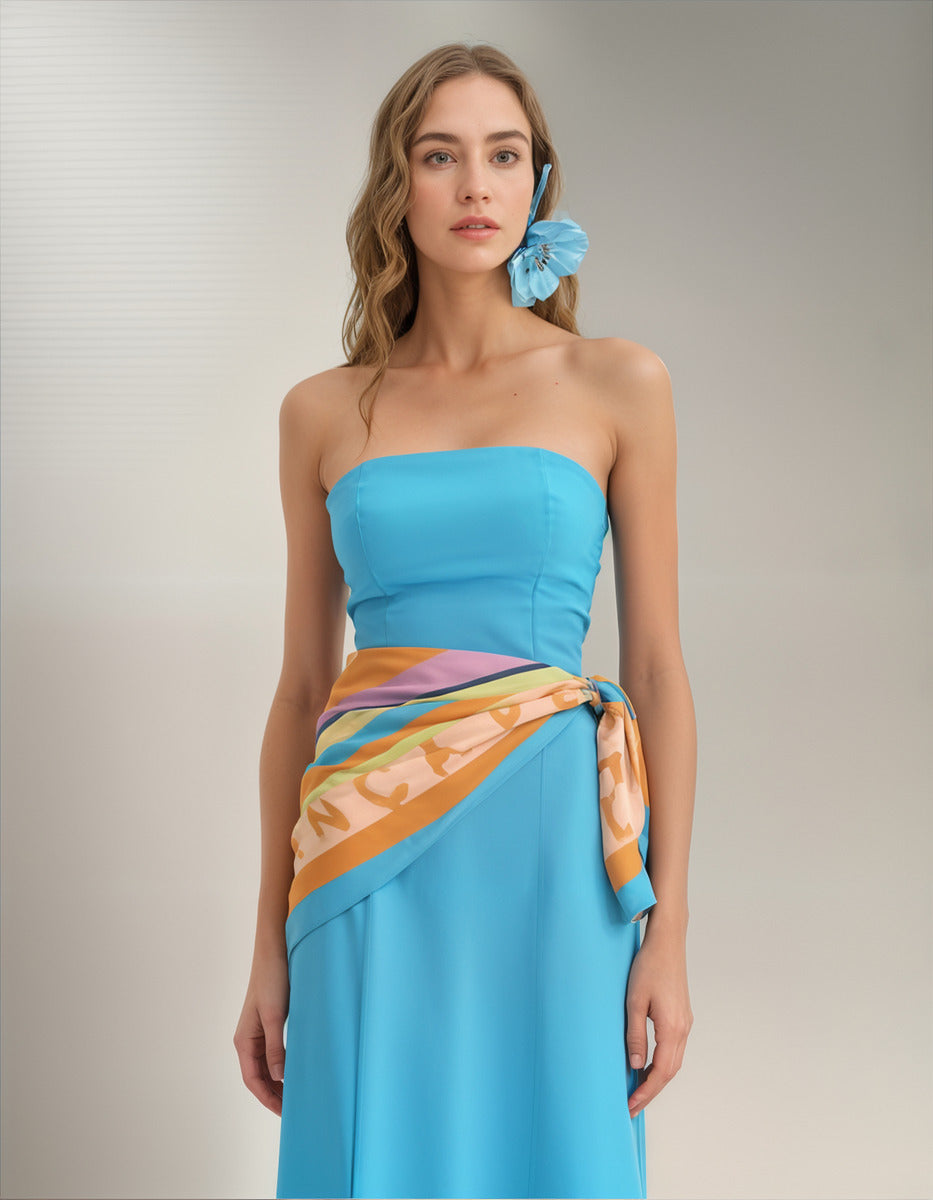 Lança Perfume Vestido Tomara Que Caia Turquesa Midi