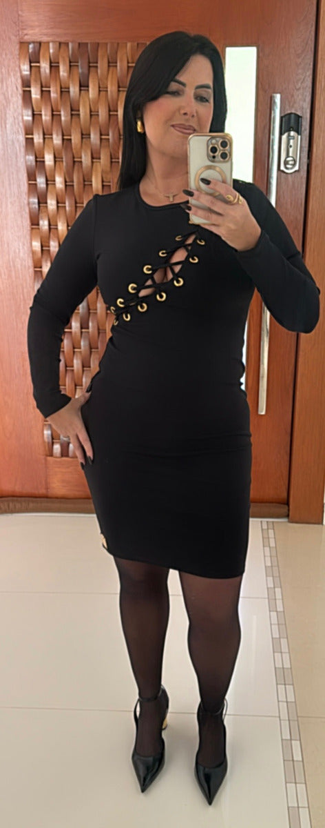 Vestido Lança Perfume Justo Com Ilhós