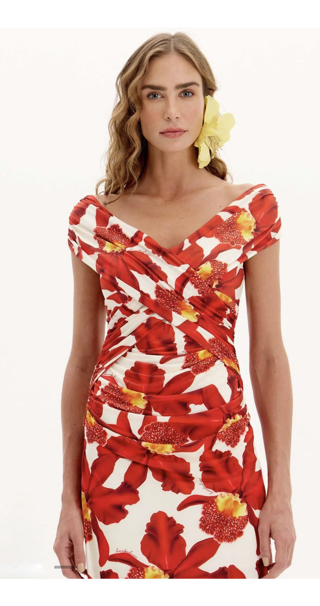 Vestido Justo Ombro A Ombro Super Midi Lança Perfume