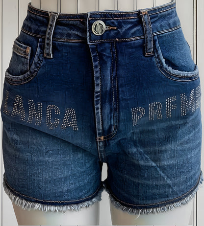 Short Lança Perfume Jeans Com Detalhe Brilho