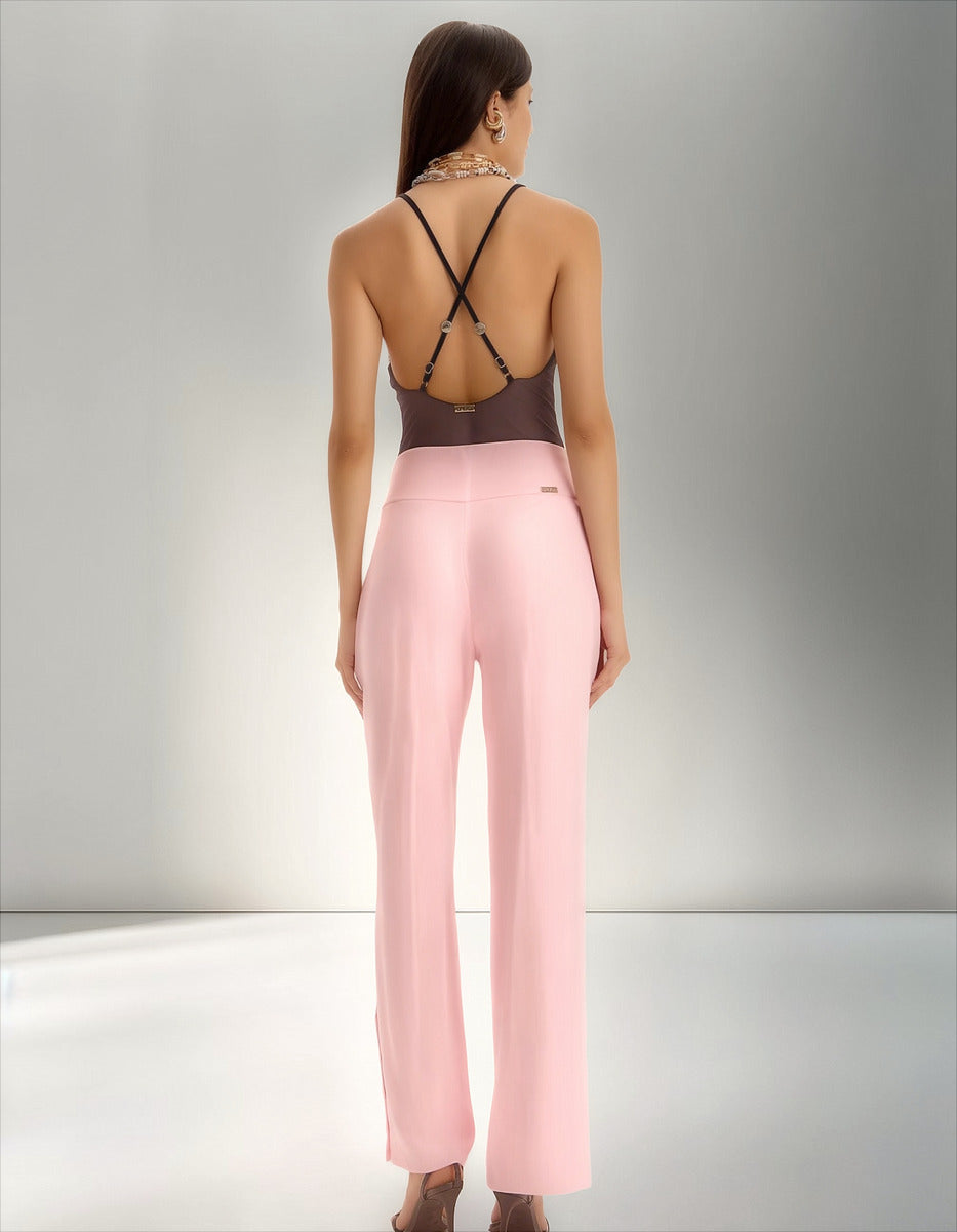 Calça Wide Leg Alfaiataria Botões Na Barra Lança Perfume