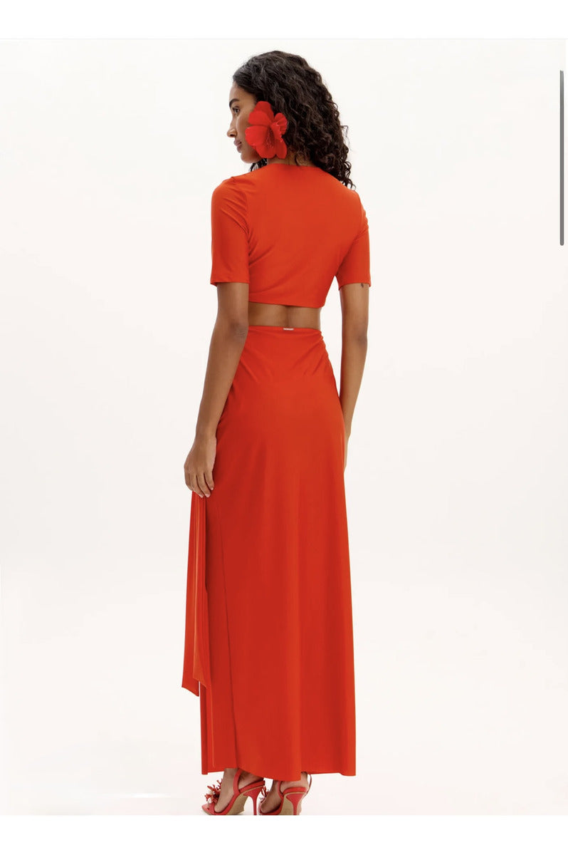 Vestido Longo De Mangas Curtas Com Torção Lança Perfume