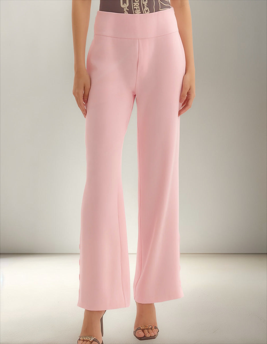Calça Wide Leg Alfaiataria Botões Na Barra Lança Perfume