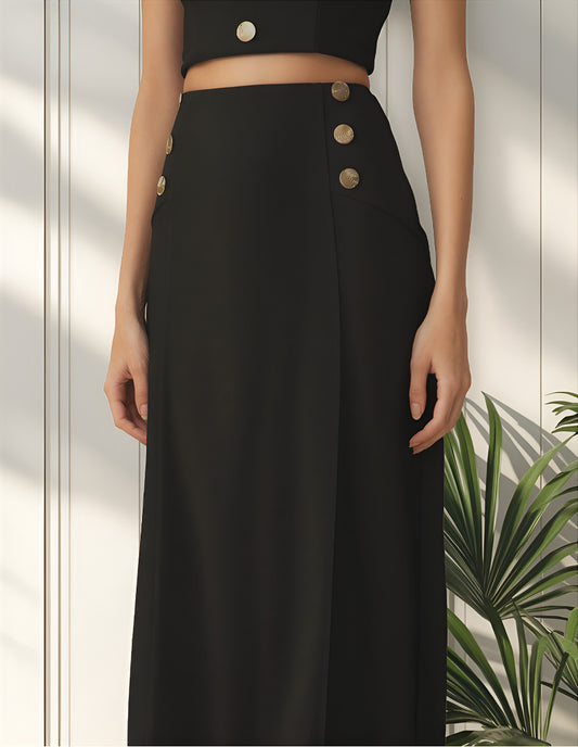 Morena Rosa Saia Midi Com Botão Dourado