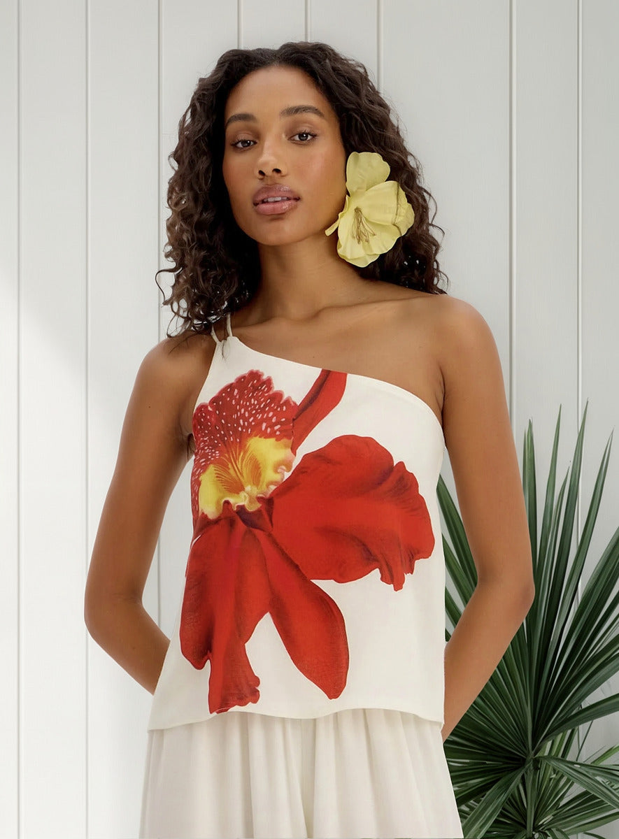 Blusa Lança Perfume Feminina Canoa Alças Finas Orquídea