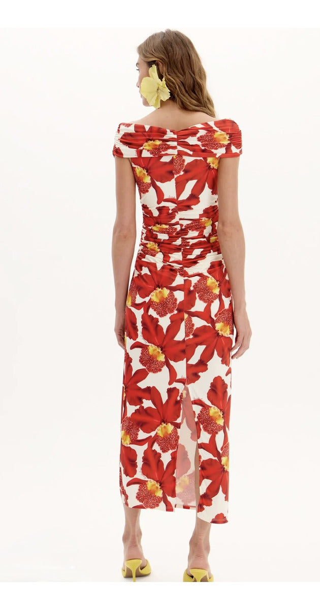 Vestido Justo Ombro A Ombro Super Midi Lança Perfume