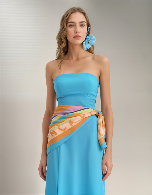 Lança Perfume Vestido Tomara Que Caia Turquesa Midi