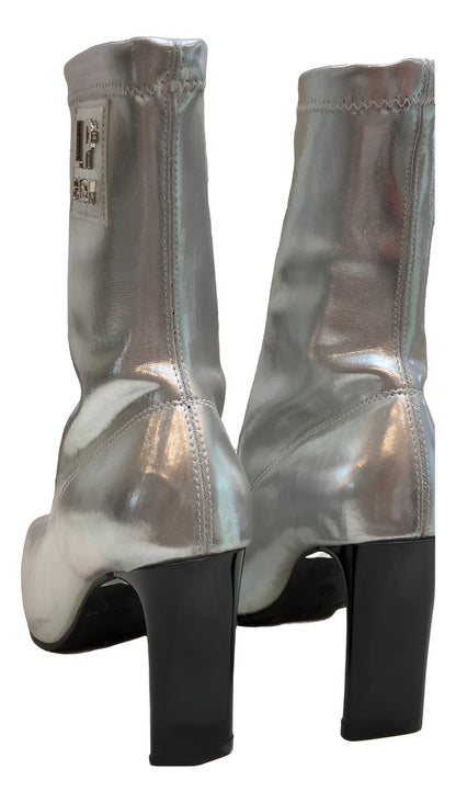 Bota Em Tecido Prateada Salto Alto Lança Perfume