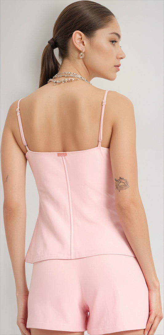 Lança Perfume Blusa De Alças Com Recorte E Botões Frontais