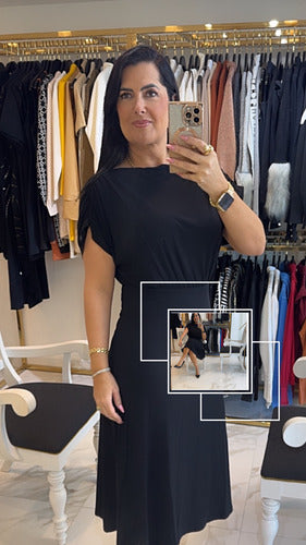 Vestido Midi Ombro Drapeado E Cintura Marcada Morena Rosa