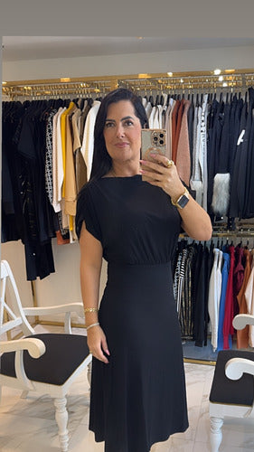 Vestido Midi Ombro Drapeado E Cintura Marcada Morena Rosa